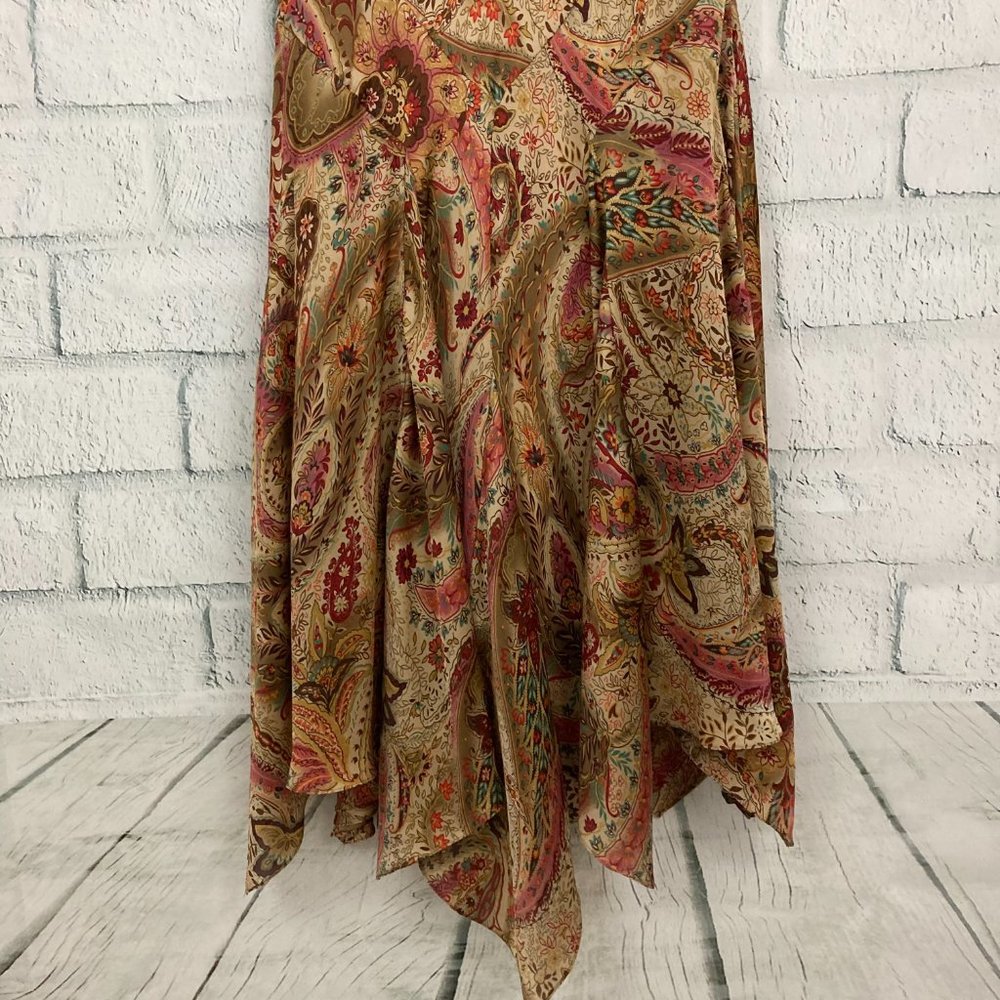 Lauren Ralph Lauren Paisley Silk Dress Size 12 Sleeveless Scarf Hem V-neck Boho - Picture 4 of 10